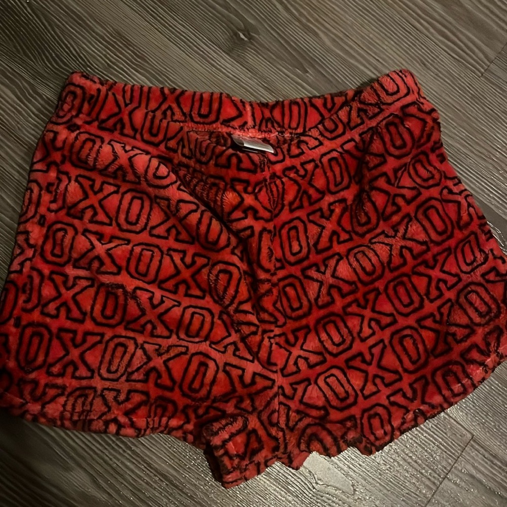 So red and black XO pajama shorts